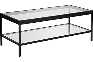 45" Wide Rectangular Glass Top Coffee Table in Blackened Bronze