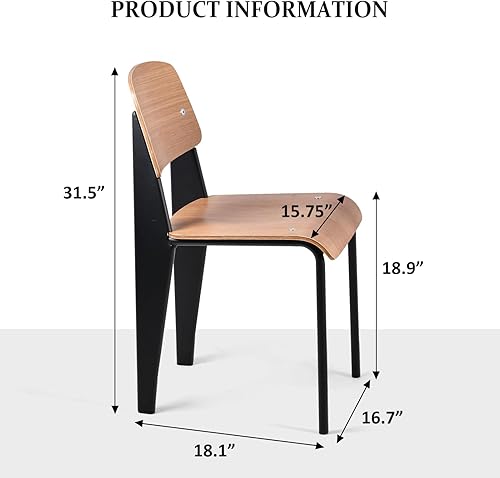 Miniatura 3 de LOKKHAN Jean Prouve - Sillas de comedor estándar, sillas de cocina de metal vintage de madera para el hogar, desayuno, cafetería, taburete de