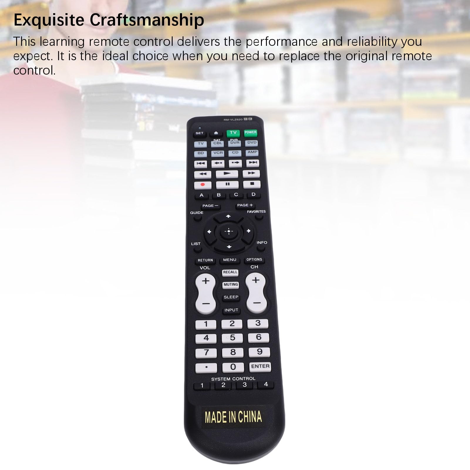Denash Apprentissage de Remplacement de la Télécommande avec Télécommande DVD, RM VLZ620 Universel, Compatible avec TV, DVR, Magnétoscope, CD, AMP, CBL, BD pour TV DVD DVR VCR CD AMP
