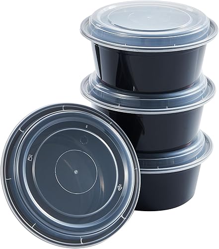 Miniatura 8 de Recipiente de alimentos redondo negro moldeado por inyección de 38oz con tapa (150caja)