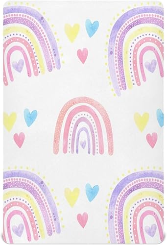 Kigai Sábana bajera ajustable para cuna para niños y niñas, diseño de arco iris, suave, transpirable, unisex, para colchones estándar de cuna y