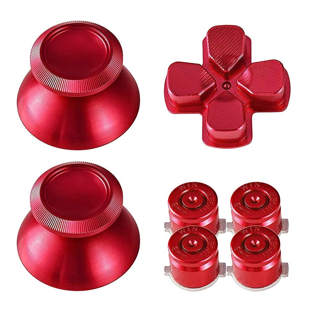 MMOBIEL Botones de Bala de Metal para Playstation 4 PS4, PS4 Slim y PS4 Pro Dualshock, 4 Tapas de Pulgar metálicas de Aluminio, Recambio de D-Pad para Mando de Playstation 4 Rojos
