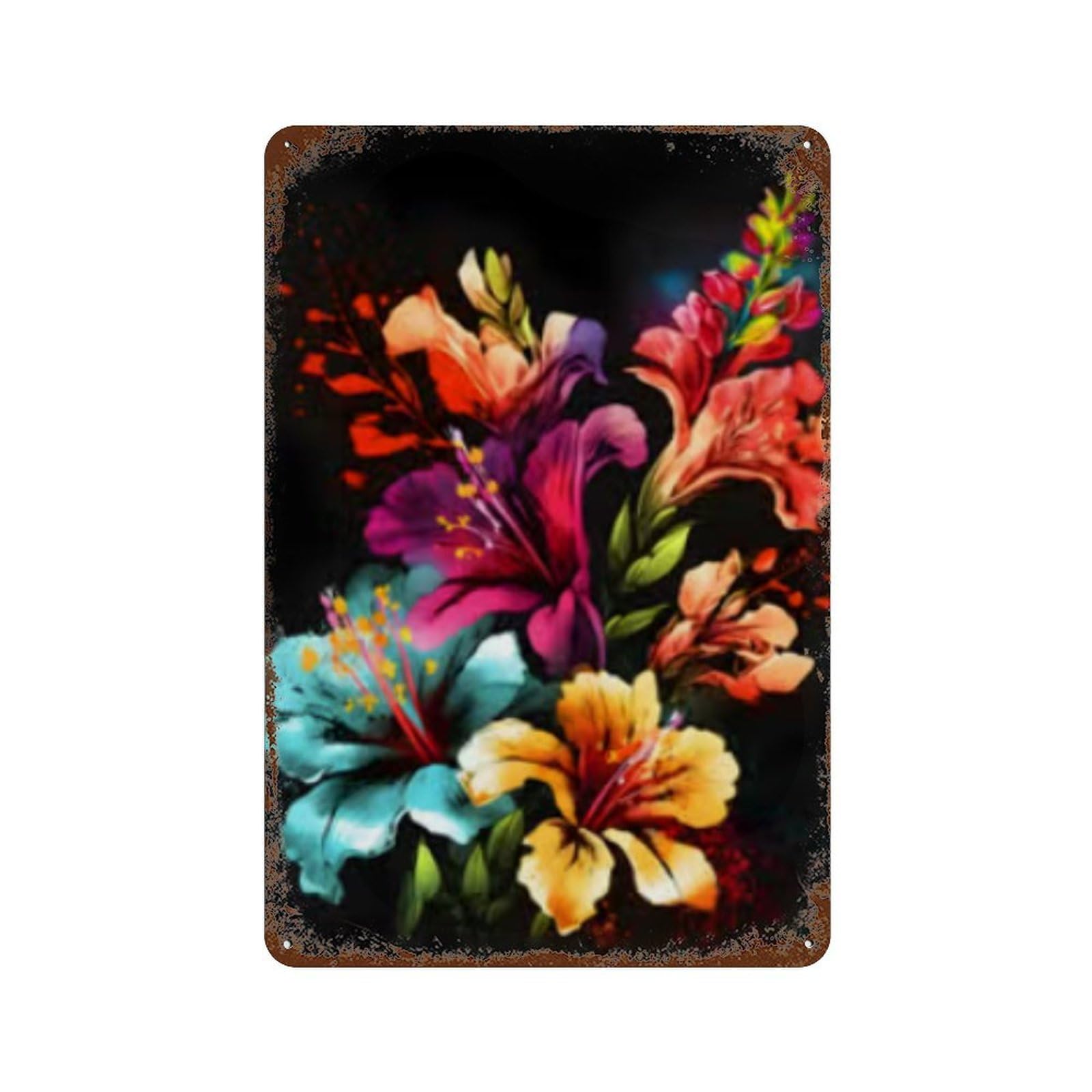 Colorful Floral Bouquet Art Print Retro Metal Sign 11.8"x7.9", Classic Wall Plaque for Basement, Hobby Room And Garage Decor