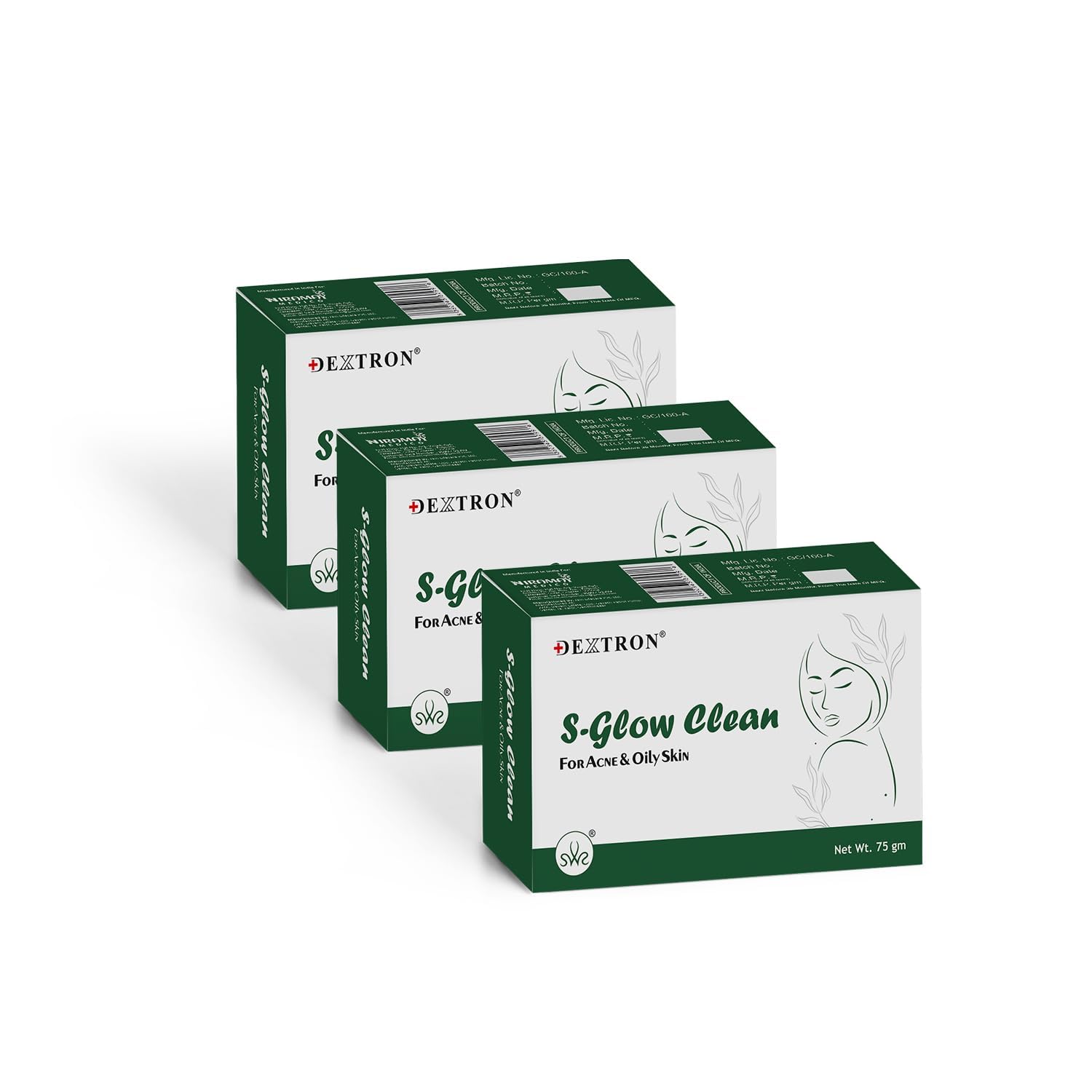 S-Glow Clean Anti-Acne Bathing Soap Bar for Face, Body, Oily Skin, Clear Skin Formula with Oil Control, Pack of 3