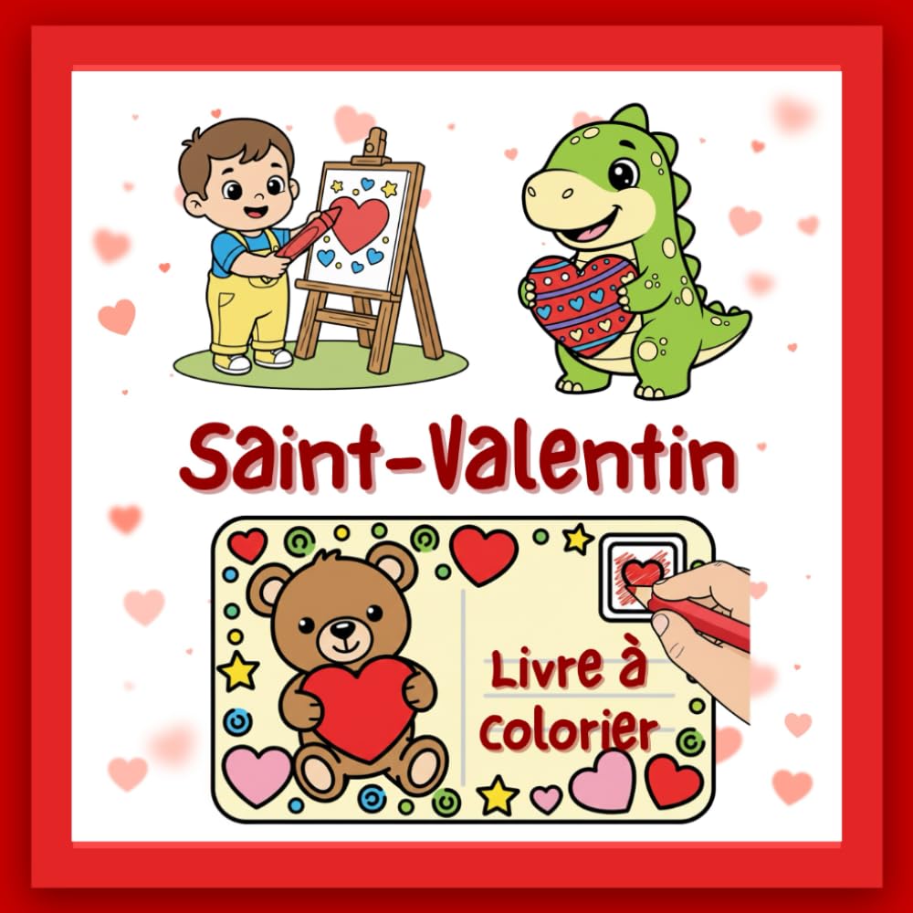 Saint-Valentin: Mon premier cahier de coloriage facile avec dinosaures et coeurs pour garçons et filles
