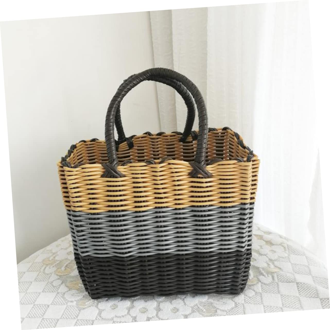 TOPBATHY Geflochtener Aufbewahrungskorb Mit Griff Großer Kunststoffkorb Für Küche Und Haushalt Vielseitiger Picknick- Und Einkaufskorb 12.2 X 8.3 X 5.1 Zoll