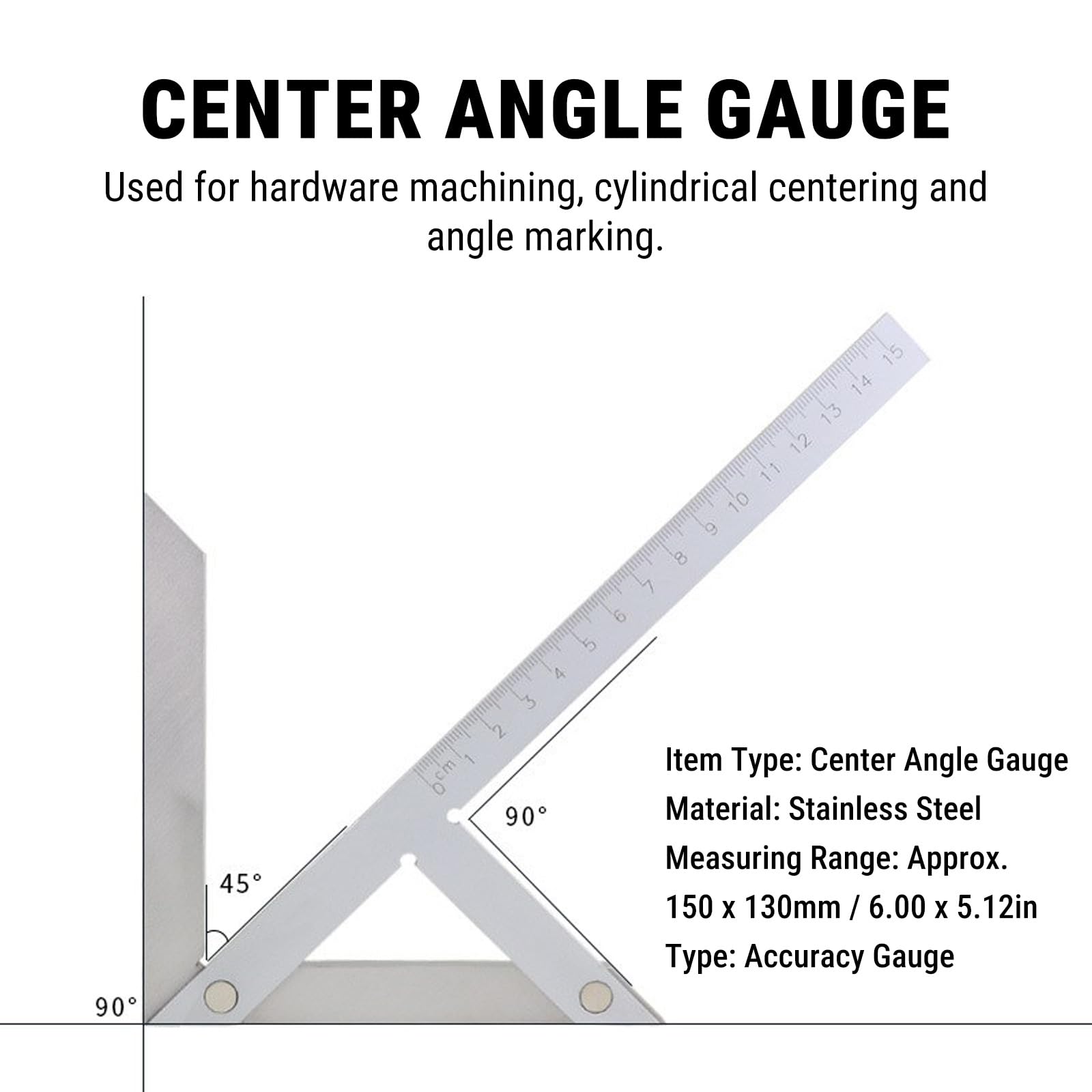 Zentrierwinkel Lineal, 150 x 130mm Zentrumsfinder Mittenfinder Mittenlehre, Mittelmarkierungslehre Zentrierwinkelsucher Winkelmessgerät 45° 90° Winkelmesser Mittellehre Zentrierlehre Anreißwerkzeug