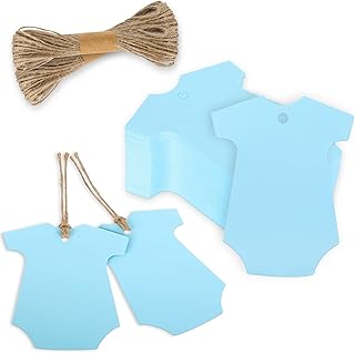 Whaline 100Pcs Blue Baby Clothes Shape Paper Tags for Baby Shower Hanging Labels DIY Gift Party Favor Decor