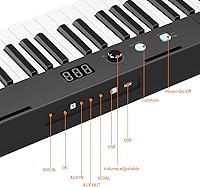 Vista 7 de Teclado de piano, teclado de 61 teclas para principiantes y niños con cargador de auriculares y pedal, teclado eléctrico portátil para enseñanza