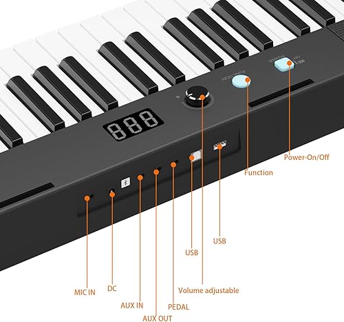 Miniatura 7 de Teclado de piano, teclado de 61 teclas para principiantes y niños con cargador de auriculares y pedal, teclado eléctrico portátil para enseñanza