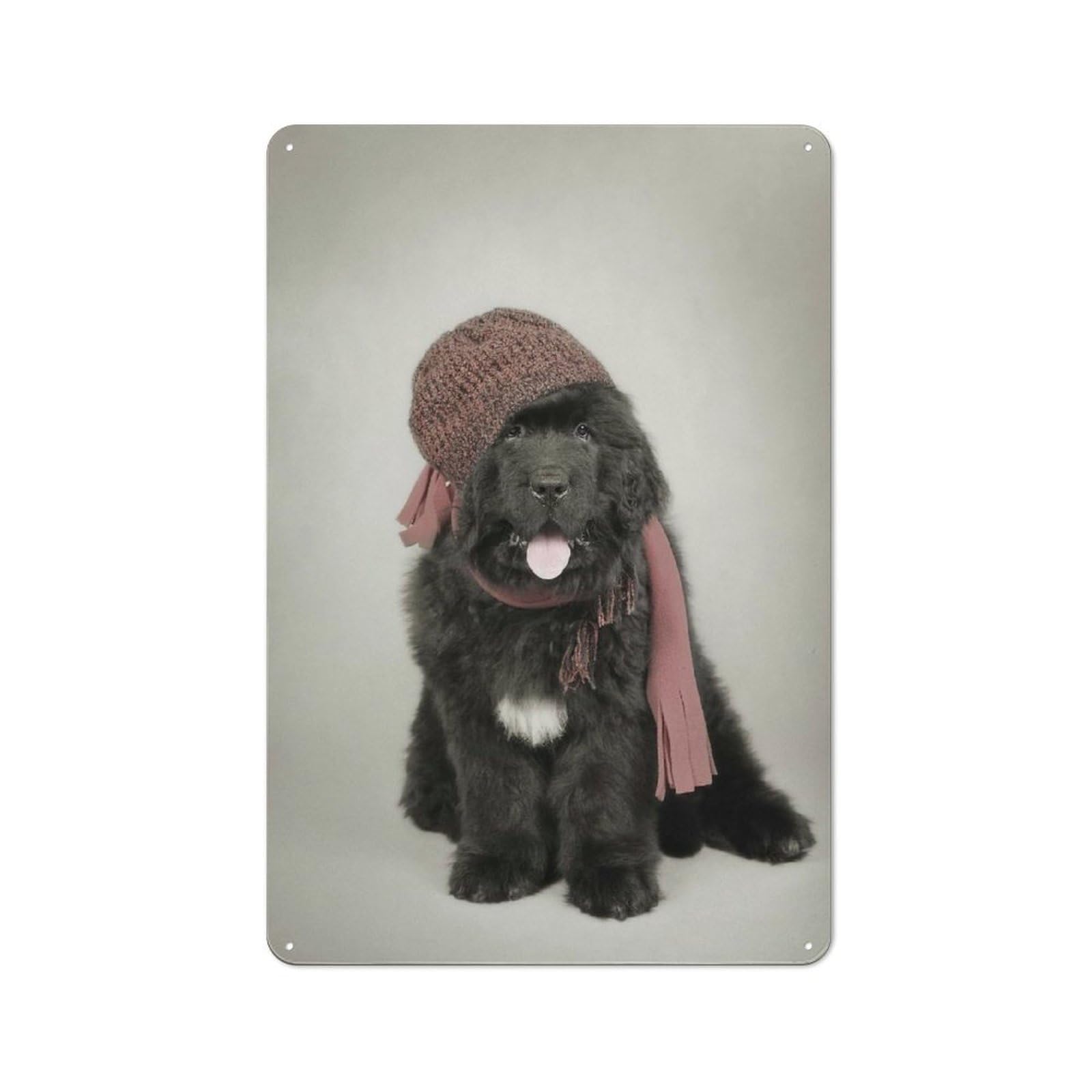 Junmoney Style-21 Newfoundland Dog Puppy Rustic Metal Sign 30X20cm For Dining Room Or Kitchen, Metal Sign Decor For Kitchens And Dining Spaces