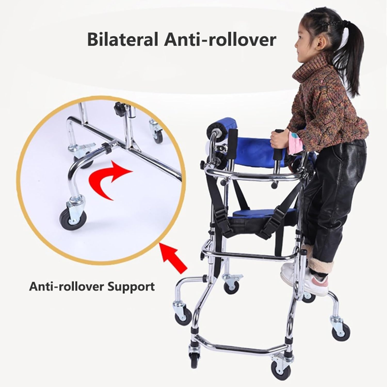 Andador infantil con reposabrazos para rehabilitación y apoyo a la movilidad