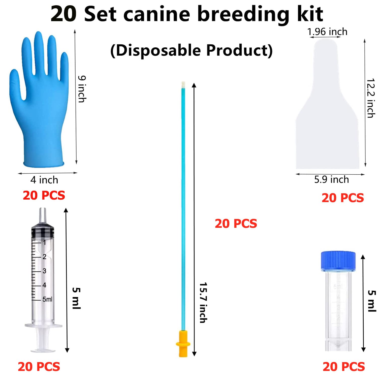 20 Set AI Artificial Insemination Dog Breeding Kit, Canine Breeding Kit, Dog Insemination Breeder Kit, Disposable Canine Artificial Insemination, Canine Breeding Supplies (15.7 inch) L