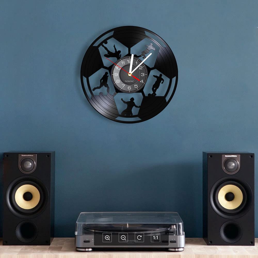 Orologio da parete in vinile, orologio da parete con design a calcio, con luce notturna a LED, decorazione da calcio, idea regalo.