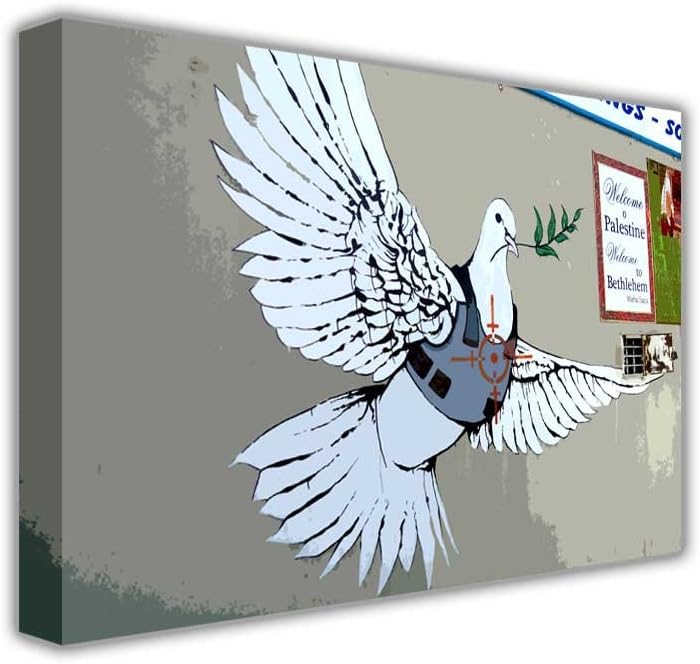 LARGE BANKSY CANVAS PRINT FLYING WHITE DOVE BULLET PROOF VEST PALESTINE