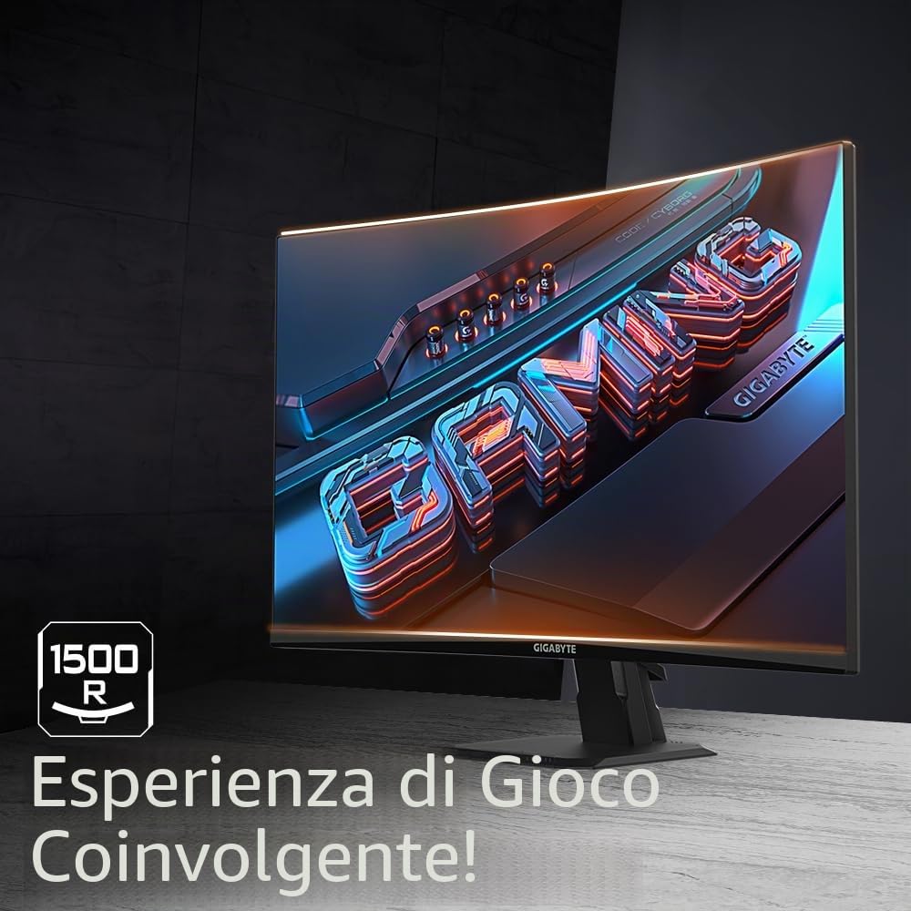 Gigabyte GS27FC 27" Monitor da Gioco Curvo FHD - 1920 x 1080, 1500R, 180Hz, 1 ms, 250 cd/m², FreeSync Premium, HDR Ready, HDMI 2.0, Displayport 1.4