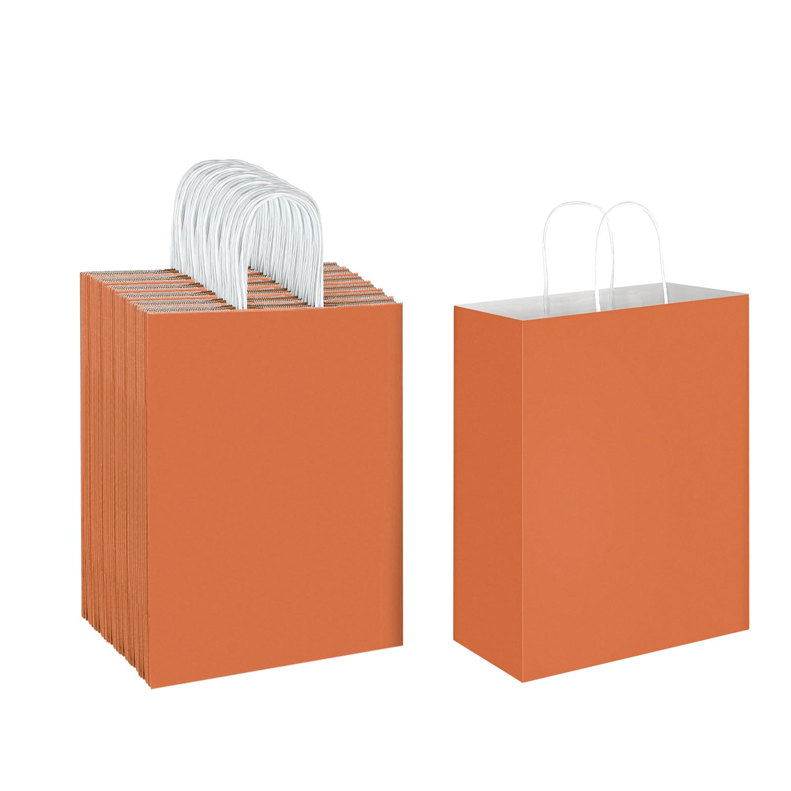 Oikss 50 Pack 10x5x13 Orange Kraft Paper Bags with Handles Bulk for Birthday Party Favors Grocery Retail Shopping Business Goody Recycled Craft Gift Bags (Large Size, 50 Count)