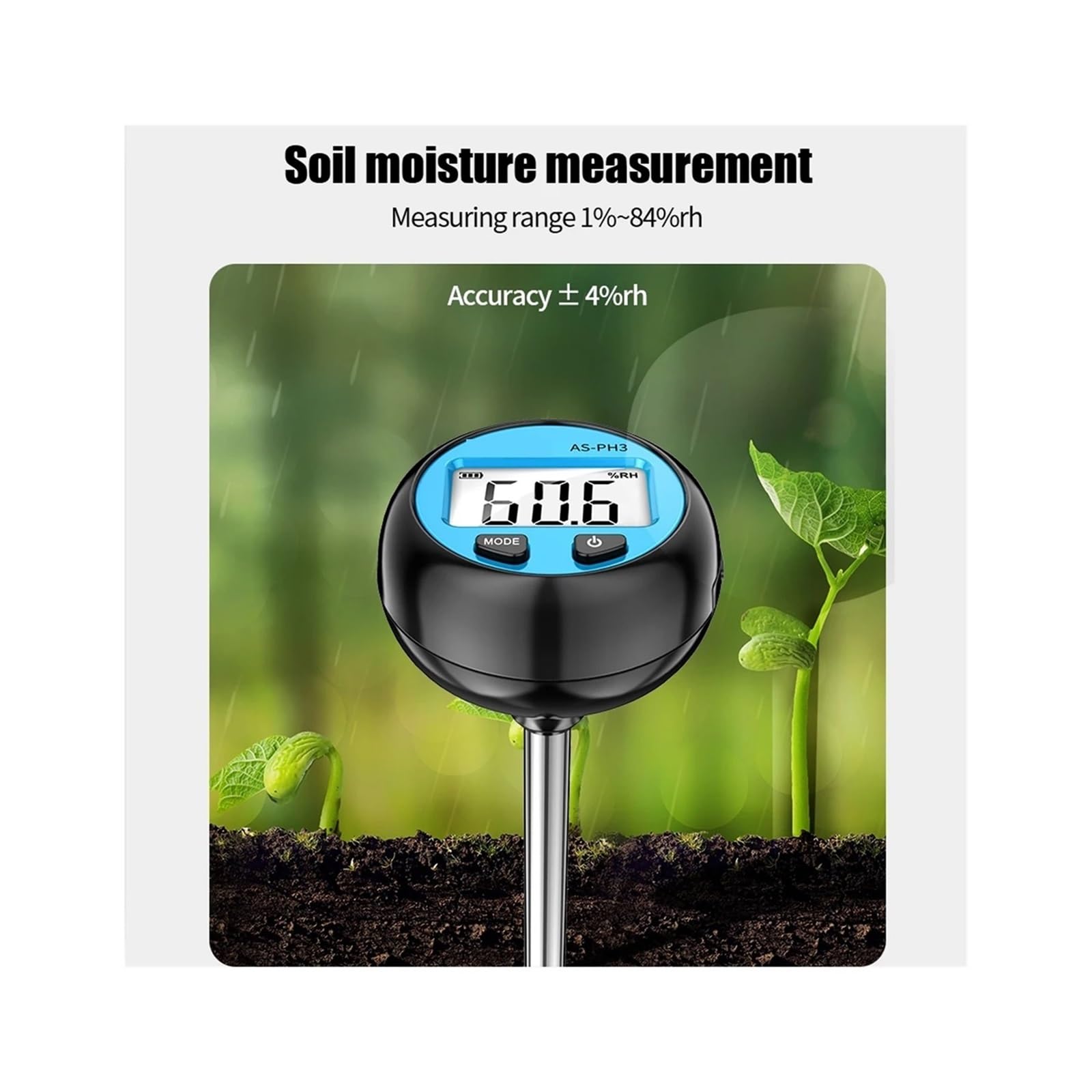 Medidor digital de pH del suelo 3 en 1, monitor de temperatura y humedad, comprobador de actividad de pH, instrumentos de medición de suelo for jardinería