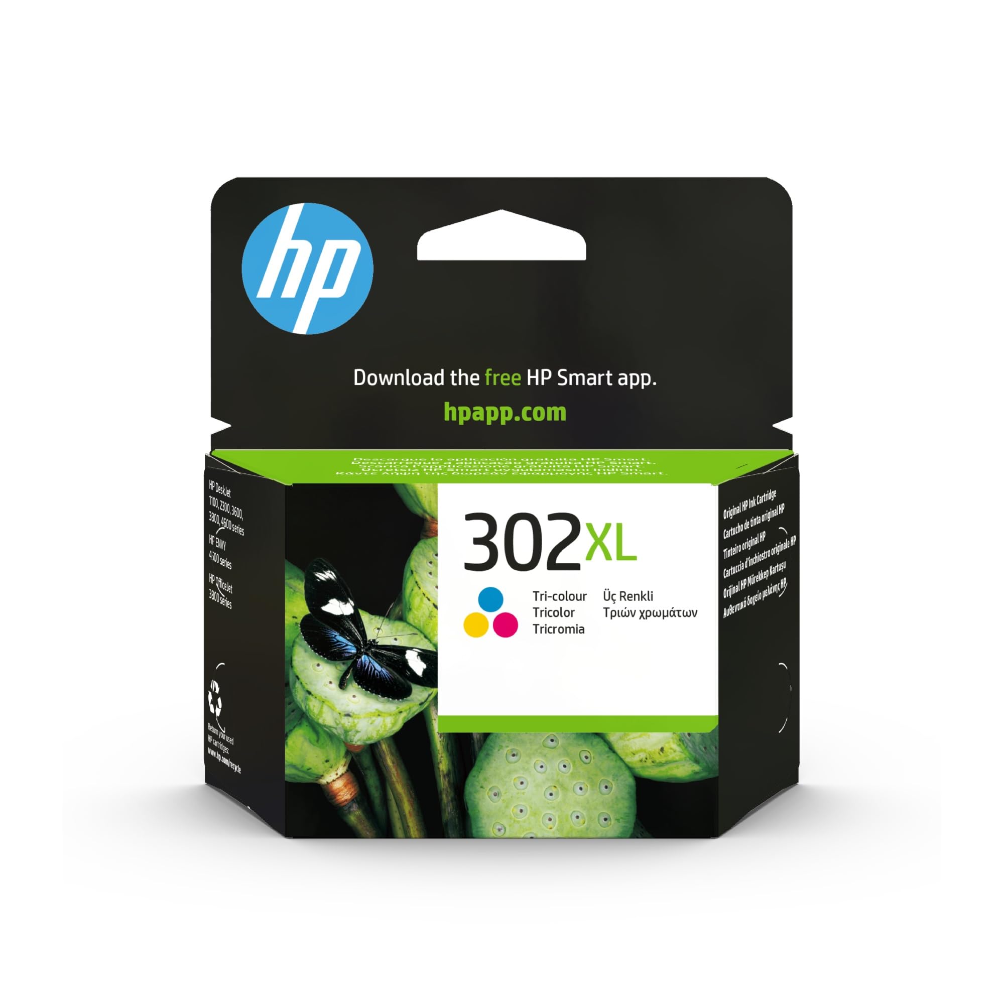 HP 302XL F6U67AE, Tricolor, Cartucho de Tinta de Alta Capacidad Original, Compatible con impresoras de inyección de Tinta DeskJet 1110,2130,3630; Envy 4520; OfficeJet 3830,4650,5220,5230