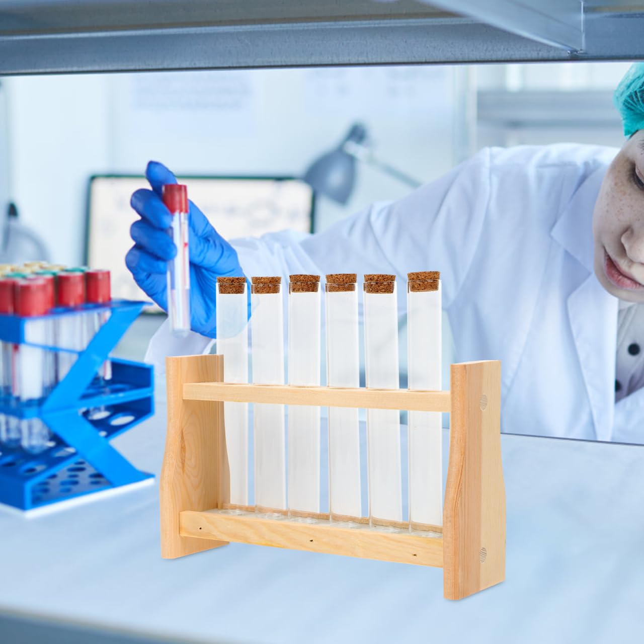 TOPBATHY Support Tube À Essai Bois 6 Tubes Verre 8.66X7.28X2.36 Pouces Porte-Éprouvettes Multifonctionnel Laboratoire Maison École Organiseur Stable