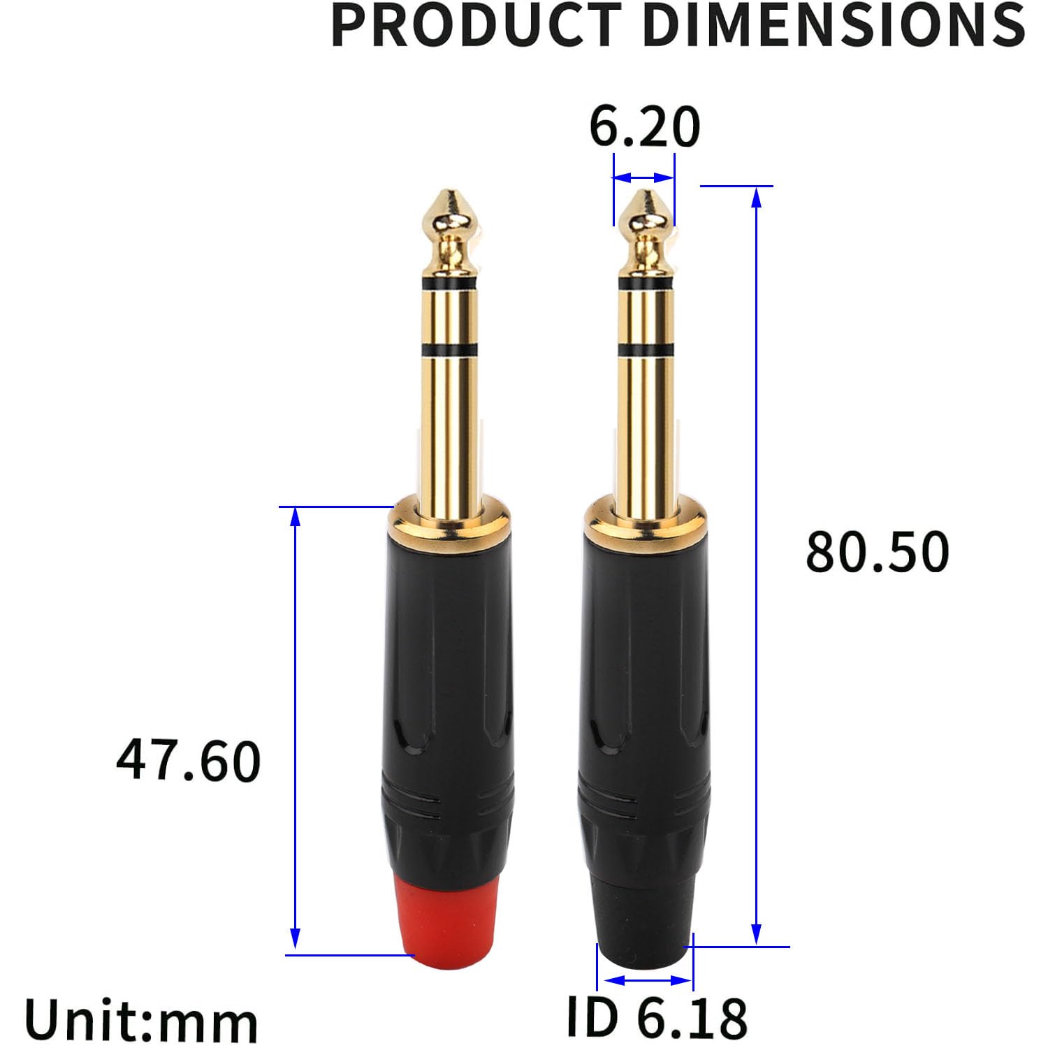 RUNCCI-YUN 4 pz connettore saldare 6,35 mm,Spina audio TRS da 6,35 mm, connettore stereo maschio da 1/4", spina per microfono 6,35 mm TRS placcata in oro per chitarra/altoparlante/microfono
