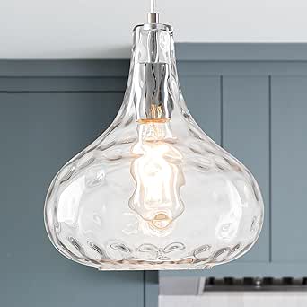 HASUN Modern Glass Kitchen Pendant Lighting 9.45 Inch, Hammered Design Farmhouse Pendant Light ...