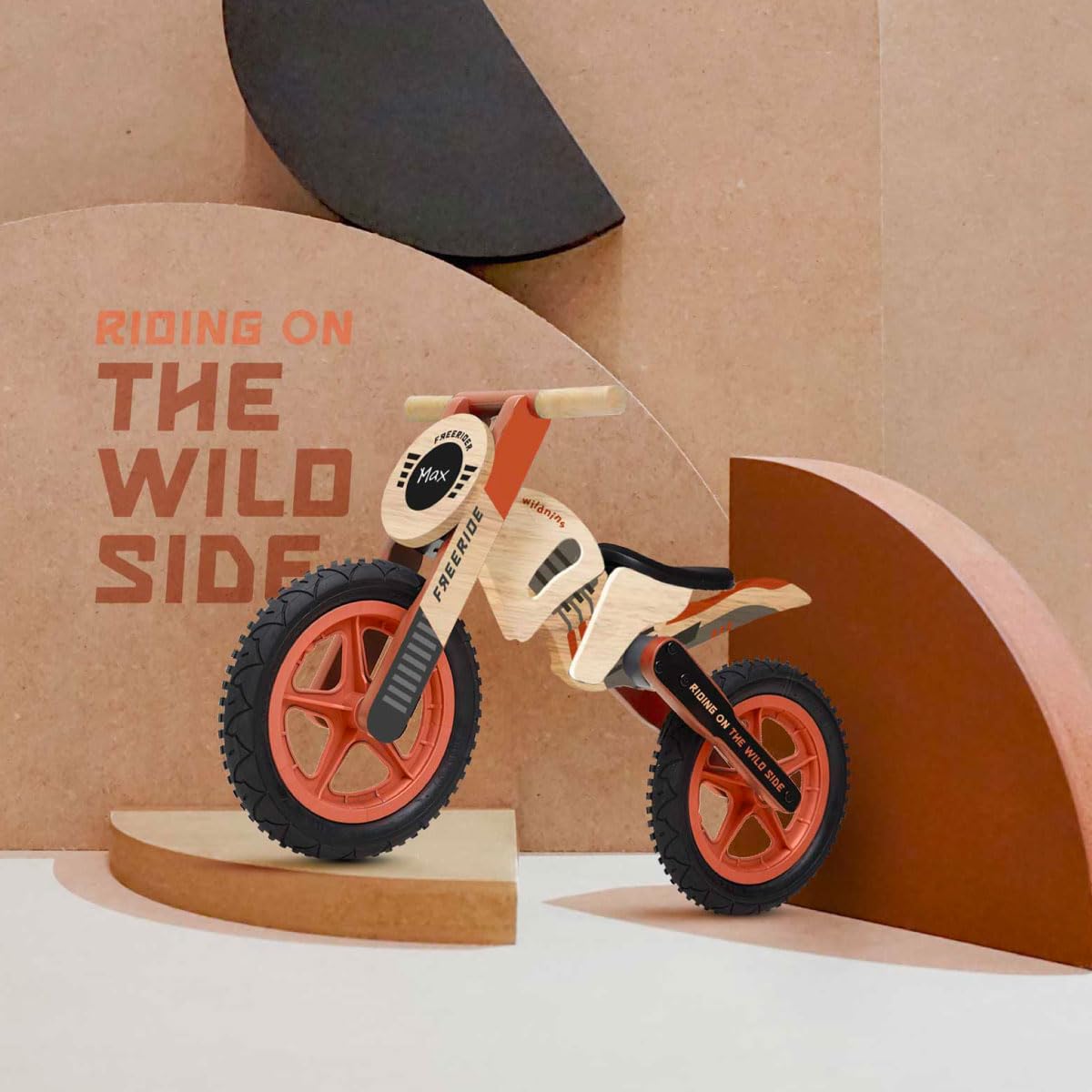 WILDNINS side bike Bicicletta senza pedali in Legno per bambini +3 anni con sella regolabile Moto bilanciamento bambini con ruote da 12"