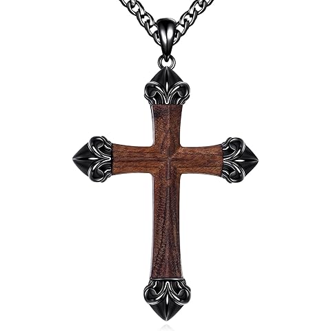 Cross Necklace for Men 925 Sterling Silver WoodMoissaniteVintage Black Crucifix Pen...
