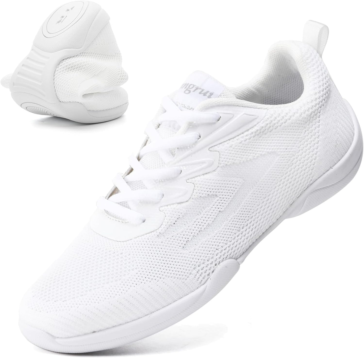 DADAWEN Adult & Youth White Cheerleading Dance Shoes Athletic Training Lightweight Competition Tennis Sneakers Cheer Shoes