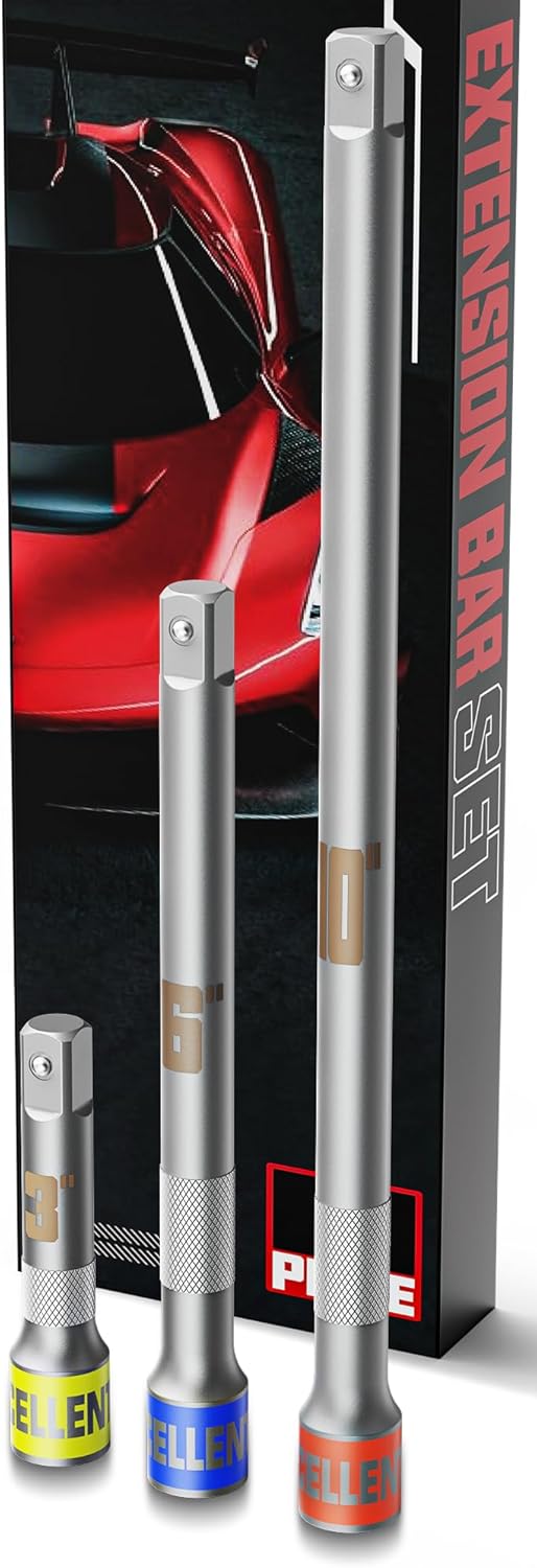 9 Piece Impact Extension Bar Set, 1/4" 3/8" 1/2" Drive Socket Extensions Expand Narrow Range, Premium Cr-V Steel, Knurled Non-Slip, Anti-Rust, Zero Torque Loss, for Auto and Mechanical
