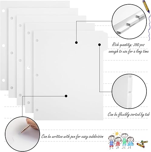 Miniatura 3 de Harloon 250 unidades de 50 juegos de separadores de carpetas de anillos de 8.5 x 11 pulgadas, separadores de carpetas en blanco de 3 agujeros en 5