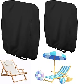 RYAN 2 Piezas Funda Sillas Jardin Sillas Exterior Resistente al Viento Anti-UV Oxford Impermeables Funda Sillas Jardin para Sillas Apilables de Jardín y Balcón 110 x 71 cm Negro