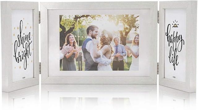 Afuly Triple Photo Frame White Wooden Picture Frames Multiple 3 Photos Mothers Day Wedding Birthday Gifts, 6x4 and 7x5 inches