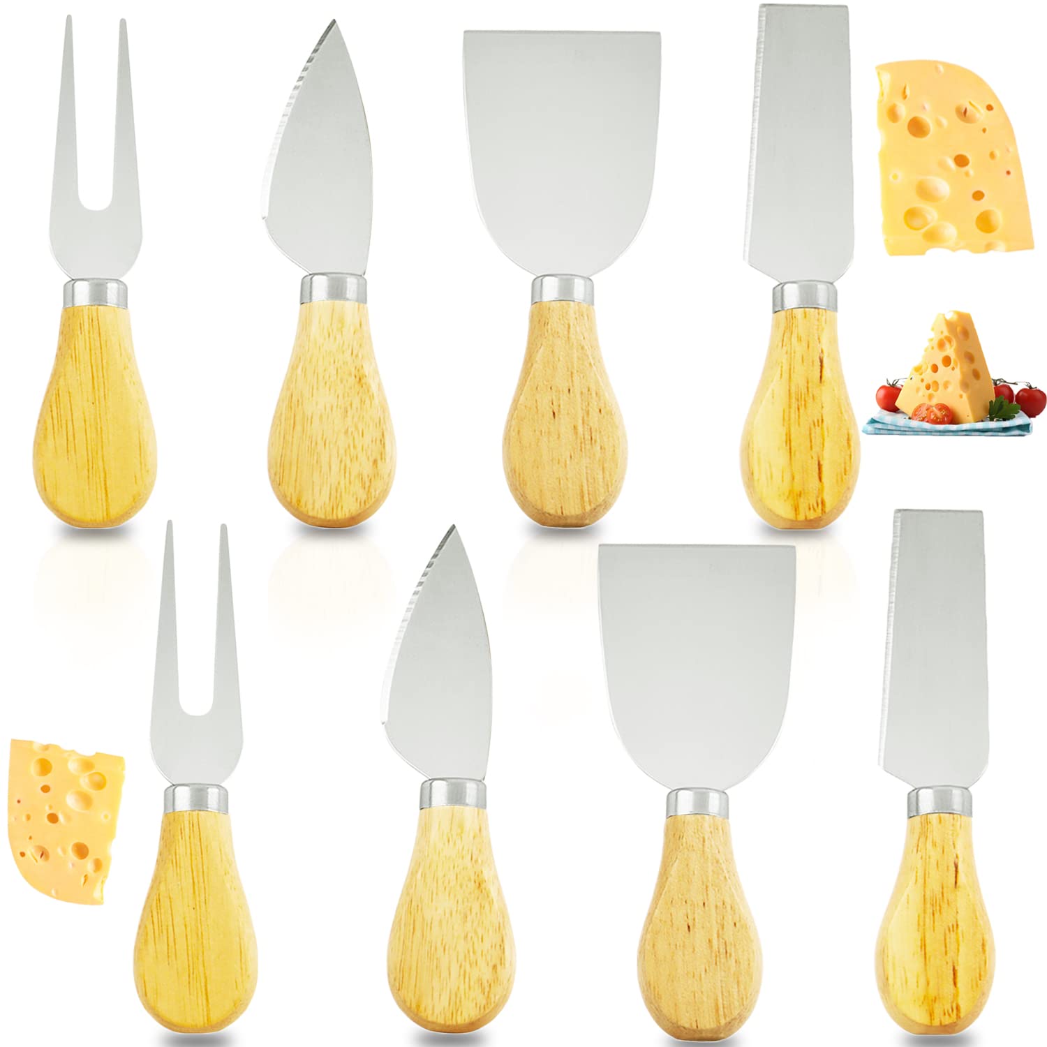 8 Pcs Cheese Knives Set,Mini Stainless Steel Cheese Slicer Ctuuer with
