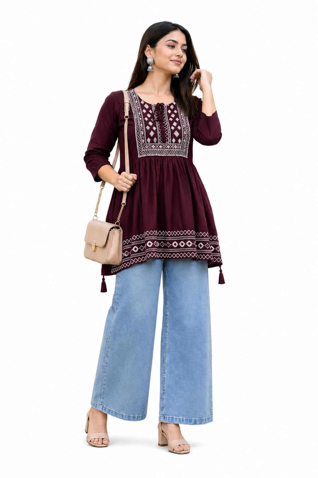 x treece Women’s Short Kurti for Women | Embroidered Ethnic Top | 3/4 Sleeve Round Neck Casual Kurta Tunic, Office Wear & College Wear (S-XXL)-picture-48