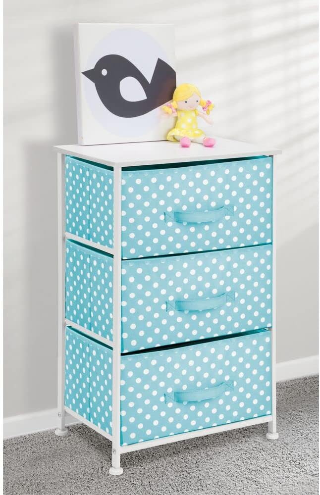 🛒 Crаzу Dеаlѕ mDesign Wood Top/Steel Frame Modern Storage Dresser Chest Furniture with 3 Removable Fabric Drawers/Bins for Kids Bedroom, Playroom, Baby Nursery Organization - Spira Collection - Turquoise Blue/White 🛒 Flаѕh Sаlе mDesign Wood Top/Steel Frame Modern Storage Dresser Chest Furniture with 3 Removable Fabric Drawers/Bins for Kids Bedroom, Playroom, Baby Nursery Organization - Spira Collection - Turquoise Blue/White