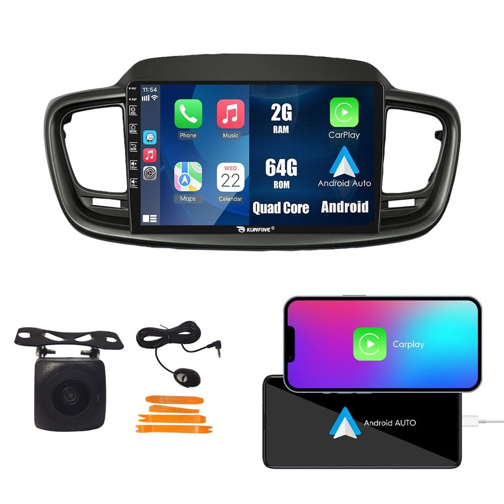 Kunfine Car CarPlay Android Auto Navigation Stereo GPS Radio Reverse Camera Display 10