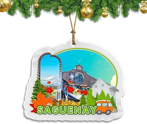 Saguenay - Adorno de Navidad de Canadá acrílico transparente de doble cara para decoración de árbol, colgante de recuerdo de viaje, colección