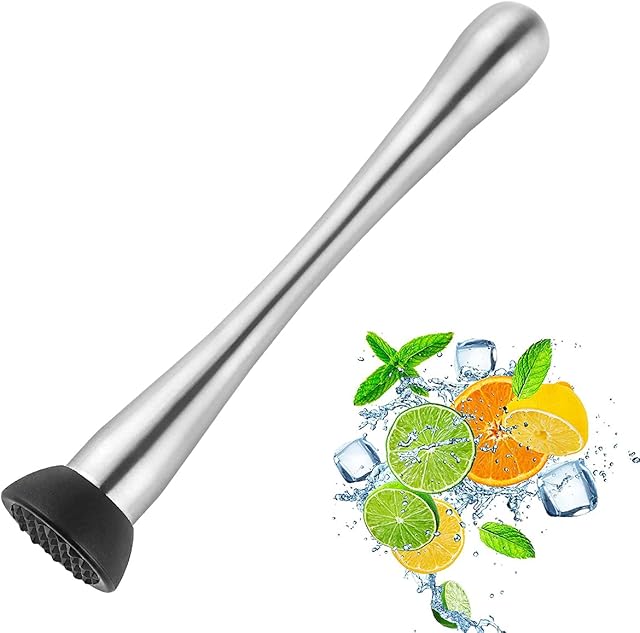 Wepikk Cocktail Muddler Stainless Steel 8.7 Inch Fruit Ice Crusher Bar Tools Bartender Set 1 Pcs for Mojito Mint and Other Fruit Based Drinks