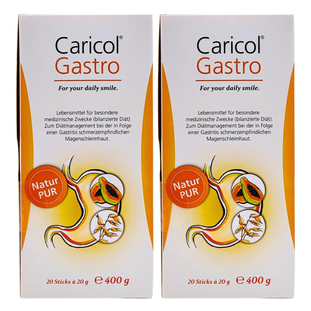 Gastro 20 Sticks á 20 g I Unterstützung für die Magenschleimhaut I Gastritis I Magenschmerzen I mit Papaya und Hafer I Bio Naturprodukt I Spar-Set plus Pharma Perle ((2x Caricol Gastro)