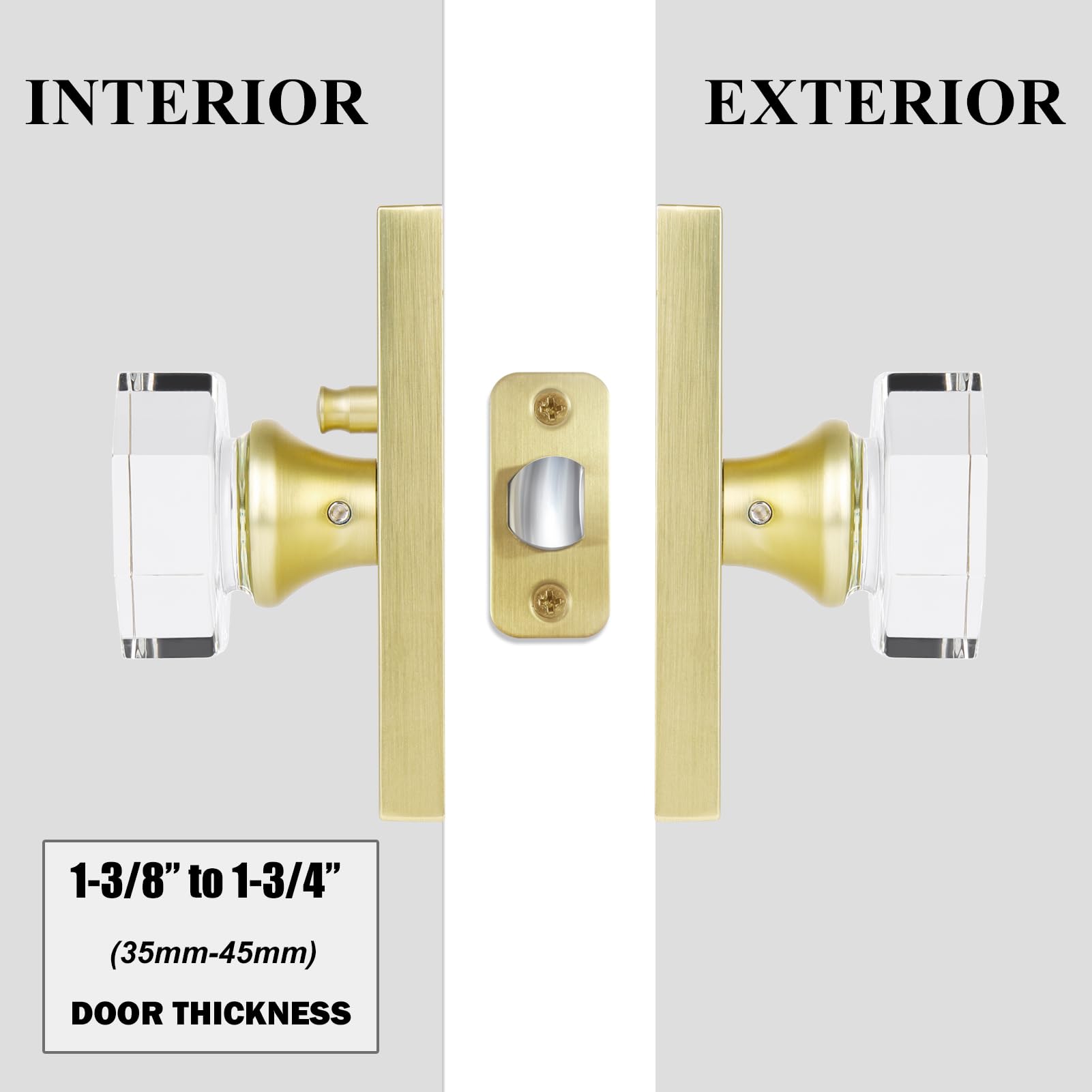Newlaking Pomo De Puerta De Privacidad Con Cerradura, Manija De Puerta Interior De Cristal Para Dormitorio, Baño, Armario, Latón Satinado, 1 Paquete