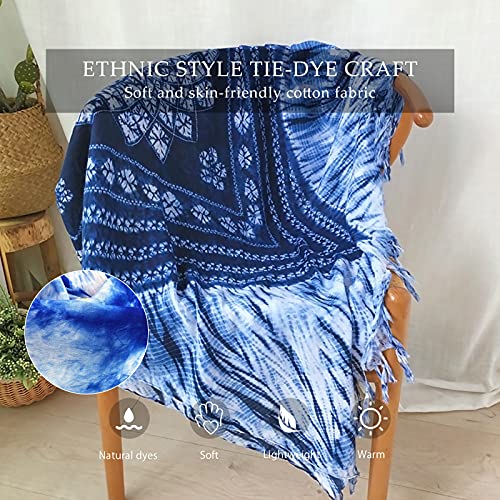 Tie-Dye Plaid Scarf Women Ethnic Style Shawl Hand-Knotted Long Tassel Soft Cotton Scarf Large Shawl Wrap Travel4
