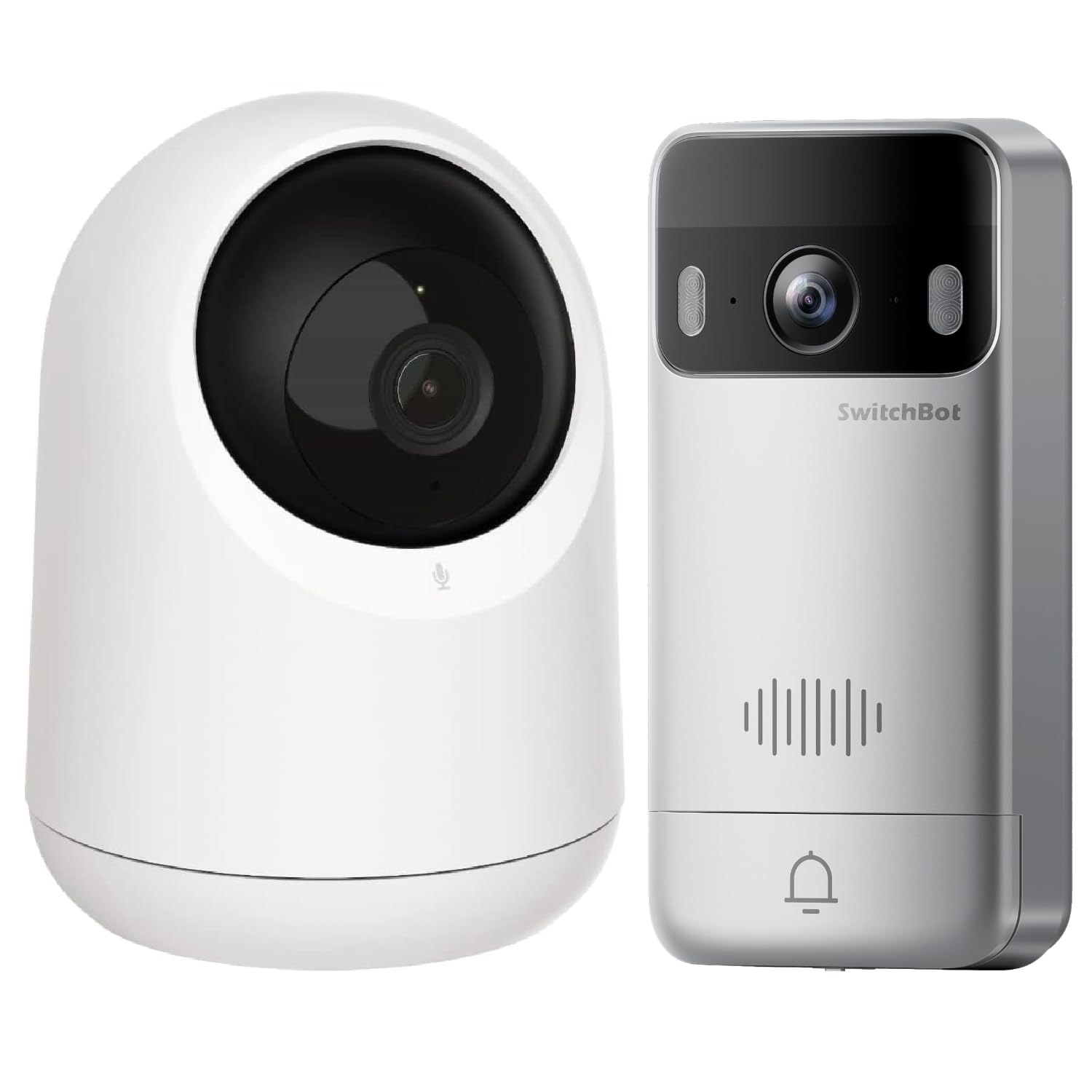 SwitchBot Überwachungskamera Innen und Türklingel Set, WLAN Kamera mit 360°/115° Sichtfeldabdeckung, Bewegungsverfolgung, 2-Wege-Audio,kompatibel mit Alexa, nur 2,4Ghz (1080P)