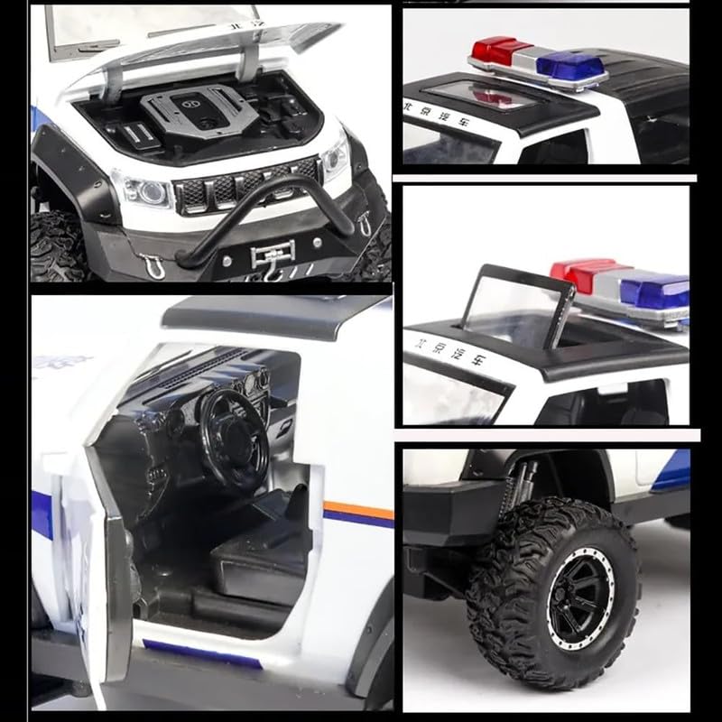 Image of Kids Model 1:32 Police Jeep Die Cast Metal Car Pull Back Action Opening Doors with Realistic Engine Sound Lights Toy Car Gift for Boys - Multi