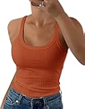 Women Spaghetti Strap Scoop Neck Ribbed Tank Tops Slim Fitted Cotton Camisole Basic Sleeveless Layering Shirts