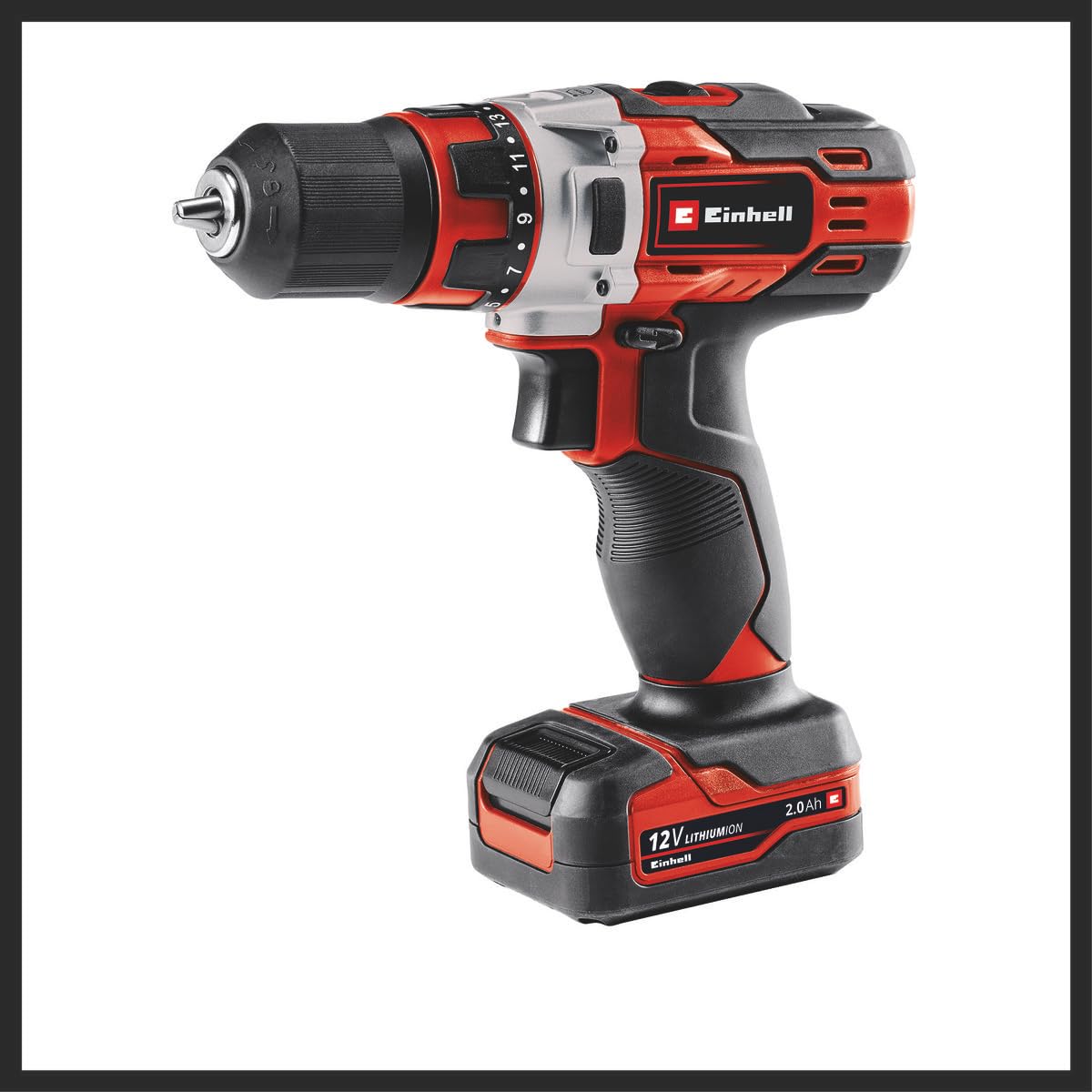 Einhell TE-CD 12/1 Li wiertarka akumulatorowa 1 x 2,0 Ah (30 Nm, 2-biegowa, elektroniczna regulacja prędkości, światło LED, wytrzymała metalowa przekładnia, ergonomiczna konstrukcja + miękki uchwyt, w