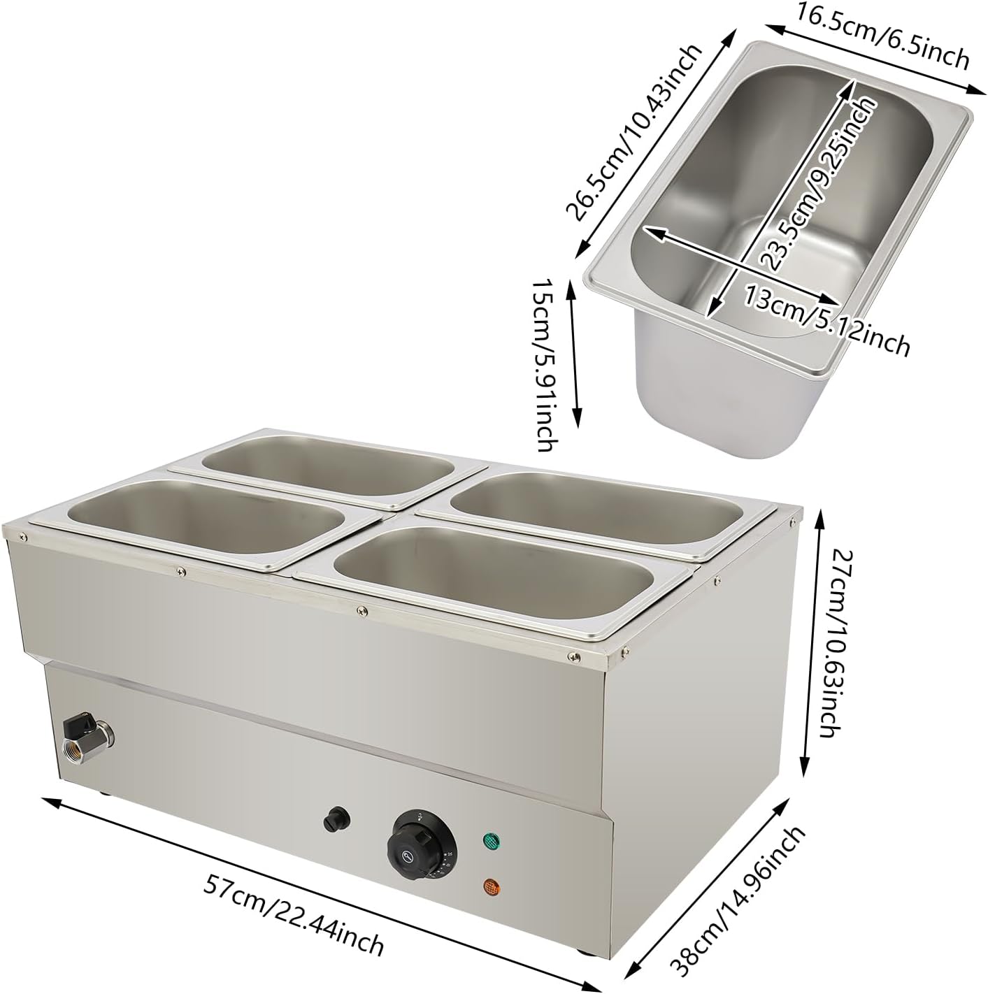 110V 4-Pan Commercial Food Warmer,Buffet Server Food Warming Tray Stainless Steel Chafing Dishes Table Steamer,Adjustable Heat Buffet Electric Countertop