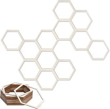 Wooden Hexagon Wall Decor Set 12pcs 8" Unfinished Honeycomb Panels for DIY Wall Art, Beehive Baby Shower Decorations, Rustic Nursery & Party Decor 12 pcs