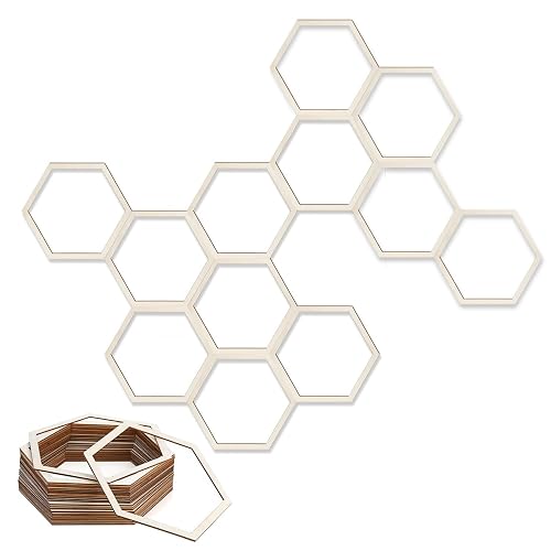 Wooden Hexagon Wall Decor Set 12pcs 8" Unfinished Honeycomb Panels