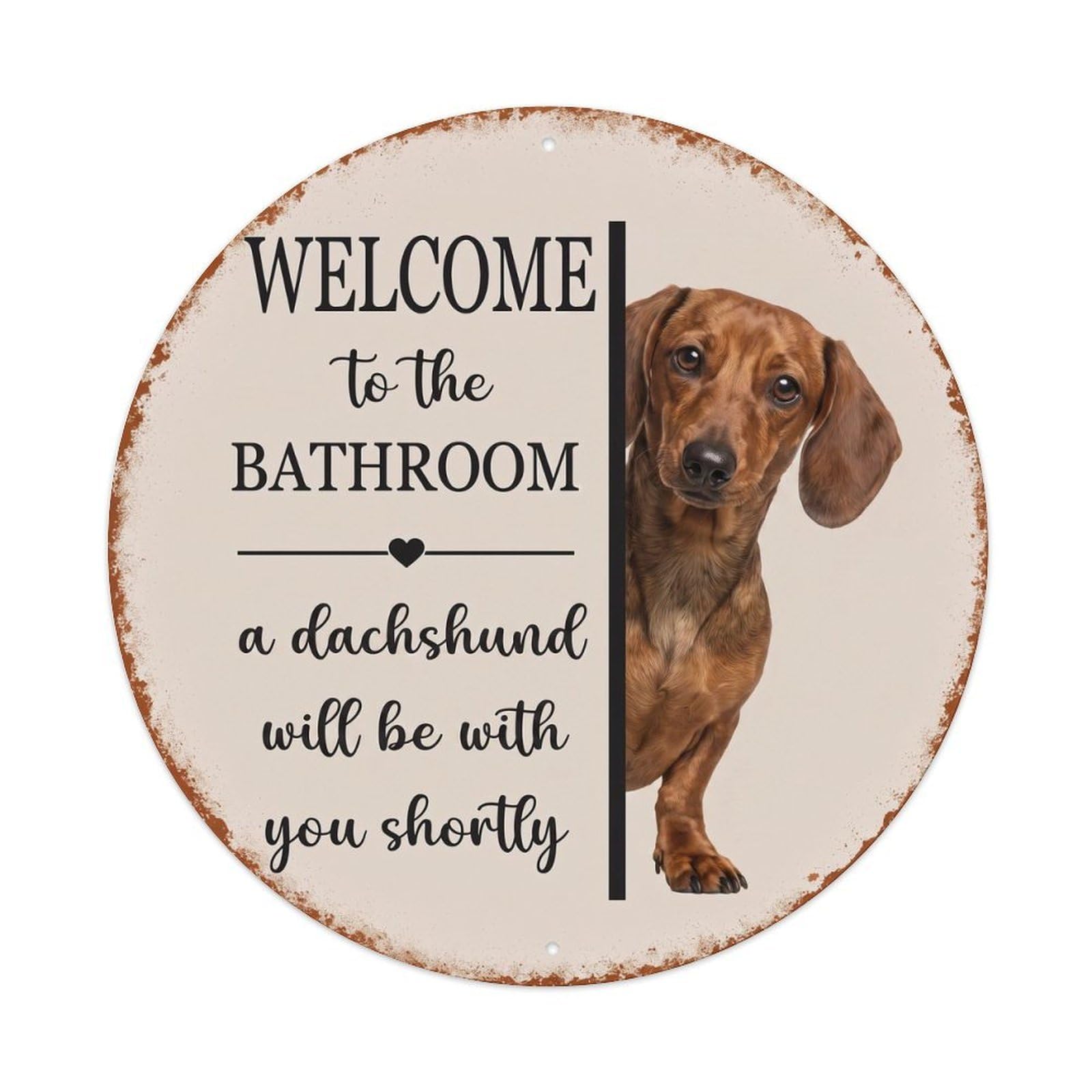 Vintage WELCOME To The BATHROOM Dachshund Dog Metal Tin Sign